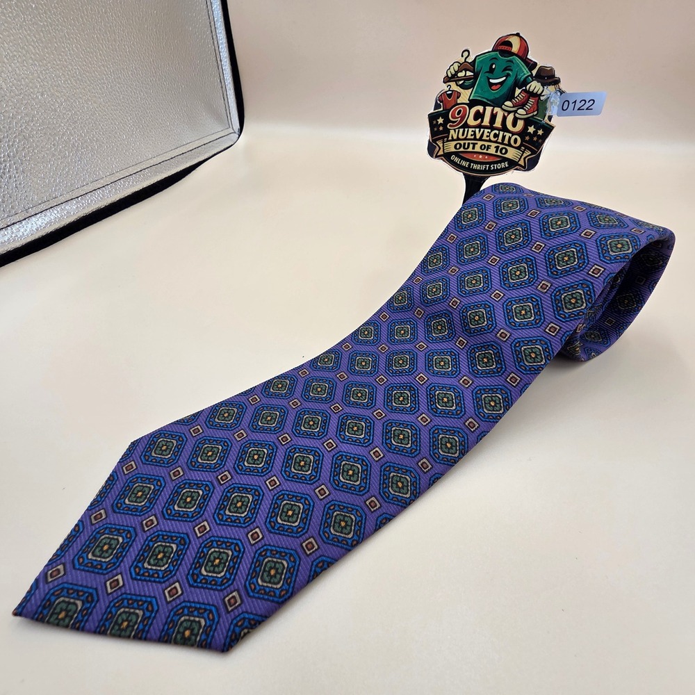 Brooks Brothers Mens Silk Tie Purple Geometric Medallion Italy Fabric USA Made